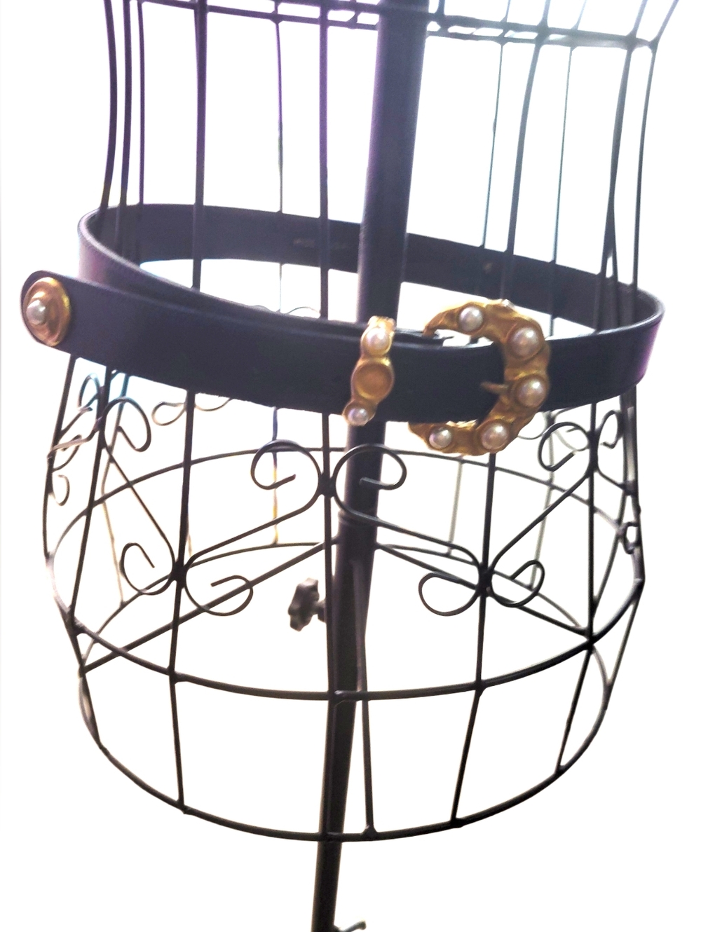Gold Accent Black Leather Women's Belt